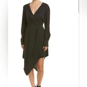 Parker Black Besos V-neck Long Sleeve Hanky Hem Faux Wrap Midi Dress Size Small